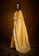 Bright Marigold Yellow Linen Cotton Silk Saree